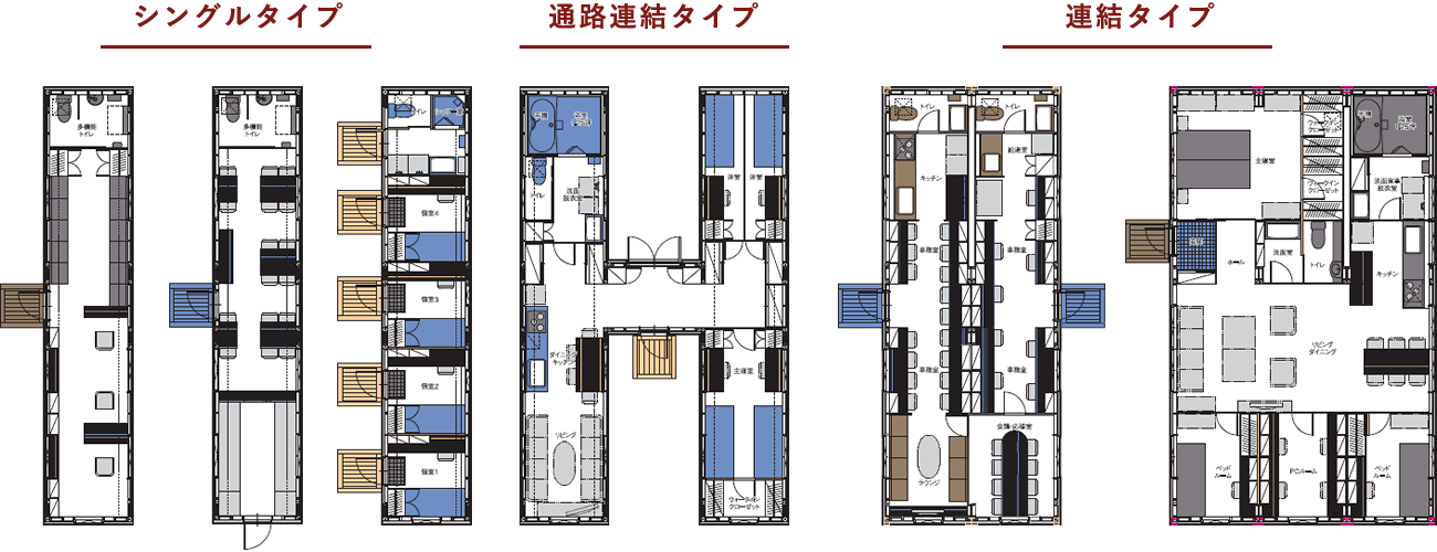 シングルタイプ・通路連結タイプ・連結タイプ スマートモデューロタイプ